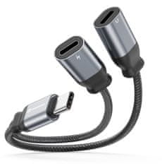 SWISSTEN NABÍJACÍ AUDIO ADAPTÉR TEXTILE USB-C (samec) / 2x USB-C (samica) 0,12 M ČIERNY