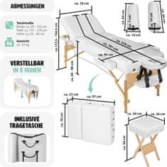 tectake Skladacie masážne lehátko drevené 3 zóny, 10 cm polstrovaním, s odkladacími valčekmi