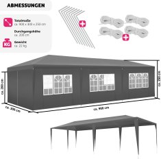 tectake Skladací pavilón Elasa 9x3m s 8 bočnými stenami