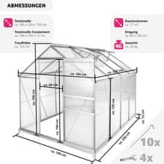 tectake Polykarbonátový skleník s pozinkovanou konštrukciou