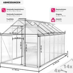 tectake Polykarbonátový skleník s pozinkovanou konštrukciou