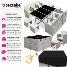 tectake Záhradný ratanový nábytok Malaga 6+4+1 vr. ochrannej plachty