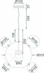 Tutumi Závesné sklenené stropné svietidlo Kule APP650-CP zlaté