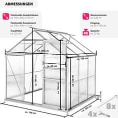 tectake Polykarbonátový skleník s pozinkovanou konštrukciou