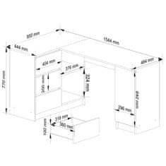 Akord Rohový písací stôl B20 155 cm biely ľavý