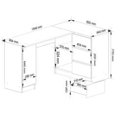 Akord Rohový písací stôl B20 155 cm biely/šedý pravý