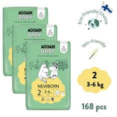 Moomin Baby mesačné balenie eko plienok 2 Newborn 3–6 kg, 168 ks