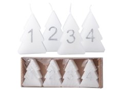 Stromček advent 4 ks 52x80 mm strieborné čísla, biela sviečka