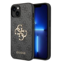 Guess Zadný kryt PU 4G Metal Logo pre iPhone 15 Grey