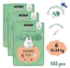 Moomin Baby mesačné balenie eko plienok 6 Maxi 12–24 kg, 102 ks