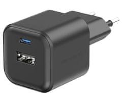 Swissten sieťový adaptér gan 1x usb-c 20w pd + 1x usb-a 18w qc čierny