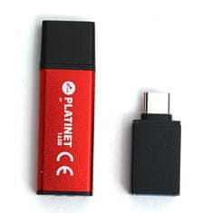 Platinet USB Flash disk PMFEC16R X-DEPO adapt. USB-C - 16 GB červená