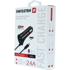 SWISSTEN Adaptér do auta 1x USB 1x kabel USB-C 12V/2,4A