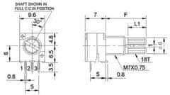 HADEX 1k0/N, WH9011A , hriadeľ 6x15mm, potenciometer otočný