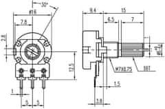 HADEX 1k0/N, 16K1, hriadeľ 6x15mm, potenciometer otočný