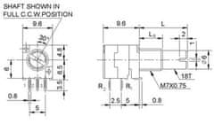 HADEX 20k/N x2, WH9011A , hriadeľ 6x15mm, potenciometer otočný tandemový