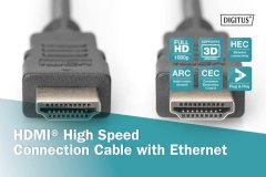 Digitus HDMI High Speed + Ethernet pripojovací kábel, 2x tienený, 2m