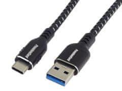 PremiumCord kábel USB-C - USB 3.0 A (USB 3.2 generation 1, 3A, 5Gbit/s), bavlnený oplet, 2m