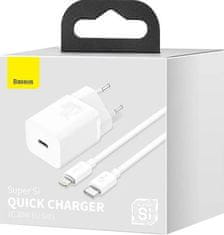 BASEUS rýchlonabíjačka do siete Super Si USB-C PD QC 20W s Lightning káblom 1m biela