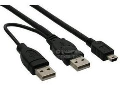 PremiumCord Kábel USB napájací 2x USB A(M)-miniB(M), 5pin, 0,5m+0,4m