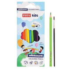 EASY Kids AKWAR Trojhranné akvarelové pastelky so štetcom, 12 ks, 12 farieb