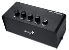 Genius Stereo Switching Box, Prepínač, audio, 2x RCA vstup, 5x 3,5 mm jack výstup, stereo, čierny