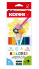 KORES Trojhranné pastelky KOLORES 3 mm s strúhadlom 12 farieb