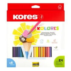 KORES Trojhranné pastelky KOLORES 3 mm s strúhadlom 24 farieb