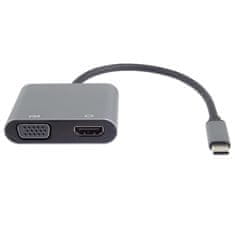 PremiumCord MST adaptér USB-C na HDMI + VGA, rozlíšenie 4K a FULL HD 1080p