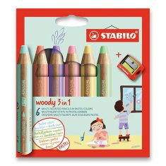 Stabilo Pastelky Woody 3in1, sada 6 ks v puzdre s strúhadlom