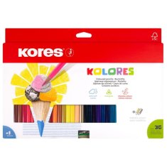 KOLORES, trojhranné pastelky 3 mm, s strúhadlom /36 farieb/ vrátane 2 metalických farieb