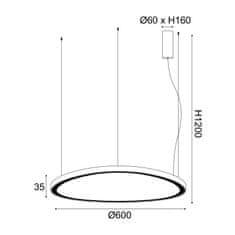 ACA ACA Lighting závesné svietidlo LED 54W 3000K 4000lm HARMONY zlatá hliník IP20 D60XH120CM BR97LEDP60GD