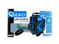 GEKO Krížový laser 360 °, samonivelačný, 4D, zelený, 2x Li-ion, púzdro, príslušenstvo - G03307