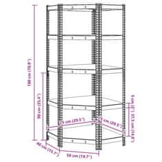 Vidaxl Rohový regál s 5 policami, strieborný, oceľ a kompozitné drevo