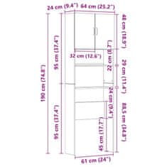 Vidaxl Skrinka na práčku staré drevo 64x24x190 cm kompozitné drevo