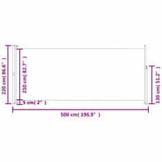 Vidaxl Zaťahovacia bočná markíza na terasu 220x500 cm krémová