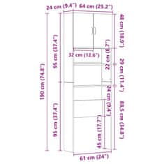 Vidaxl Skrinka na práčku Dub dymový 64x24x190 cm Upravené drevo