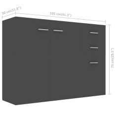 Vidaxl Komoda, sivá 105x30x75 cm, kompozitné drevo