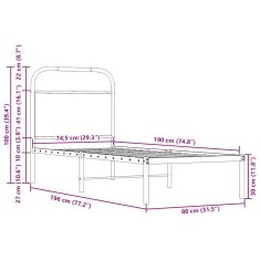 Vidaxl Čelo postele, dub sonoma 75 cm, oceľ a kompozitné drevo