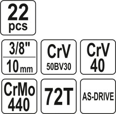 YATO  Gola sada 3/8" 22 ks YT-38561