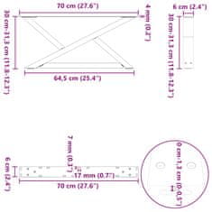 Vidaxl Nohy konferenčného stolíka 2 ks Oceľ prírodná 70x(30-31,3) cm