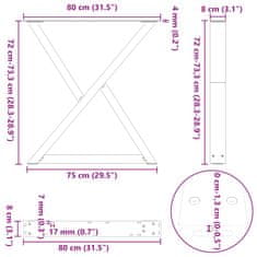 Vidaxl Nohy jedálenského stola 2 ks Oceľ prírodná 80x(72-73,3) cm Oceľ