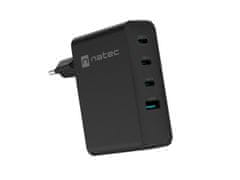 Univerzálna USB nabíjačka Natec GaN 100W, 3X USB-C, 1X USB-A, Čierna