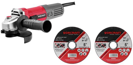 Worcraft Brúska Worcraft AG08-115P, 710W, 115 mm, M14, uhlová, PROMO + 2 kotúče