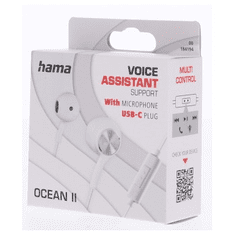 HAMA USB-C slúchadlá s mikrofónom Ocean II, kôstky, biela