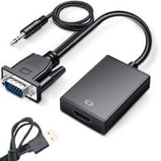 Verk Kabelový převodník vga-hdmi full hd d-sub adaptér s 3,5 jackem a usb