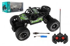 Teddies Auto RC Off-Road vypúšťajúca paru plast 26cm 27MHz dobíjací pack+batérie so svetlom zelenej v krab.