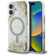 Guess Originálny zadný kryt HC Resin Bottom Glitter Magsafe pre iPhone 16 zlatý