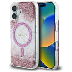 Guess Originálny zadný kryt HC Resin Bottom Glitter Magsafe pre iPhone 16 ružový