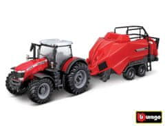 BBurago 1:50 Farm Traktor Massey Ferguson 8740S + Baler Lifter Rood